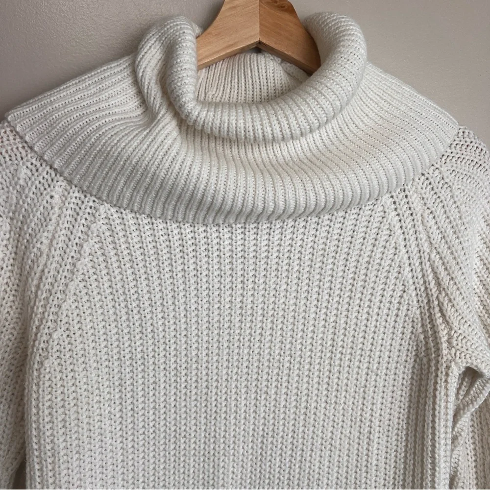 A New Day Cowl Neck/Turtle Neck Cream Ribbed-Knit Mid-Length Cozy Sweater XS EUC